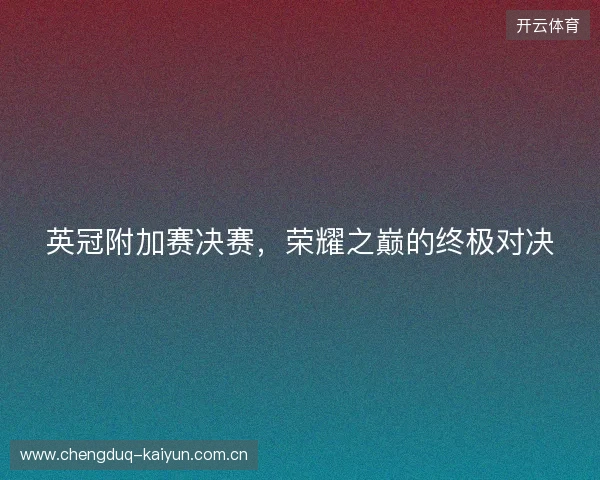 英冠附加赛决赛，荣耀之巅的终极对决
